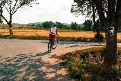 way, bike, girl, woman, aurore tognacci aurora rentrée sortie de schémas répétitifs blocages swietokrzyskie mountains, shadow, by bike, sign, tourism, field, sport, bicycles, sky, grass, walking, trees, walkway, signpost, nature, landscape, summer, view, poland, tree, road, hiking trail